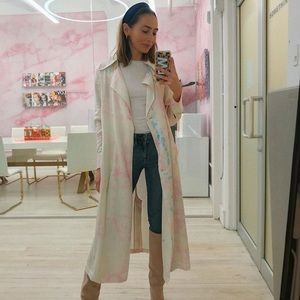 Something Navy Pink Satin Trench Coat 
